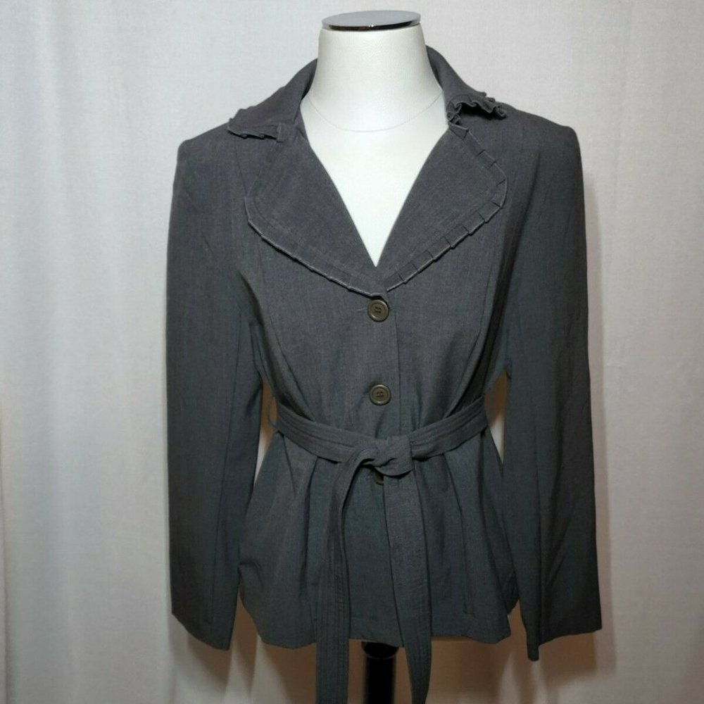 Vintage First Option Grey 3 Button Blazer w/ Belt Sz 10